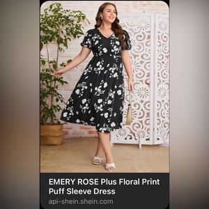 Emery Rose Plus Floral Print Puff Sleeve Dress